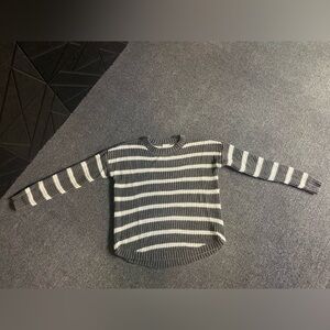 SO Gray and White Striped Crew Neck Sweater